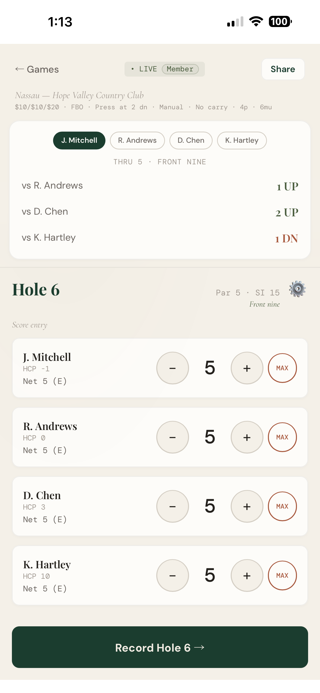 Nassau live scoring on iPhone